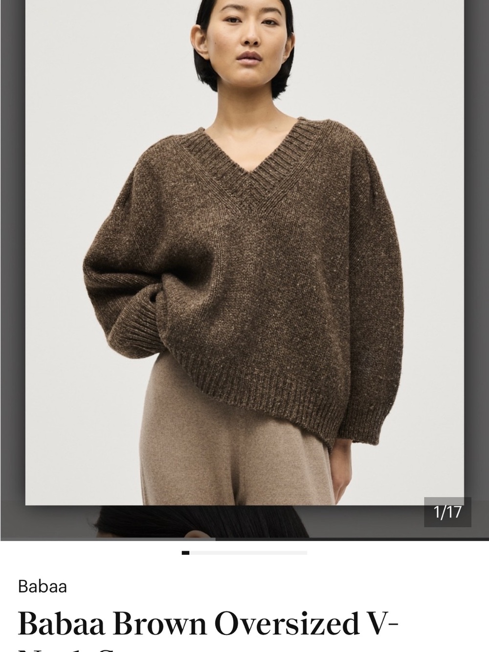 Babaa Chocolate Brown Oversized V-Neck Sweater